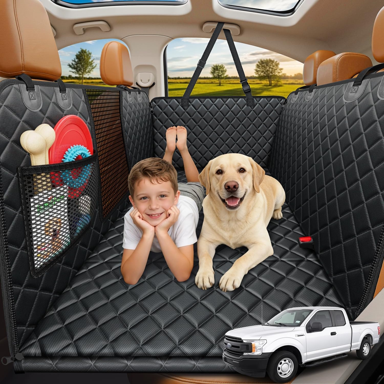 image:imageURPOWER Hard Bottom Dog Car Seat Cover Back Seat Extender with Blanket 2 in 1 Design NonSlip Blanket 400 lbs Support 40 More Space Waterproof Fits Cars amp SUVs Mesh Window Easy CareAll Black