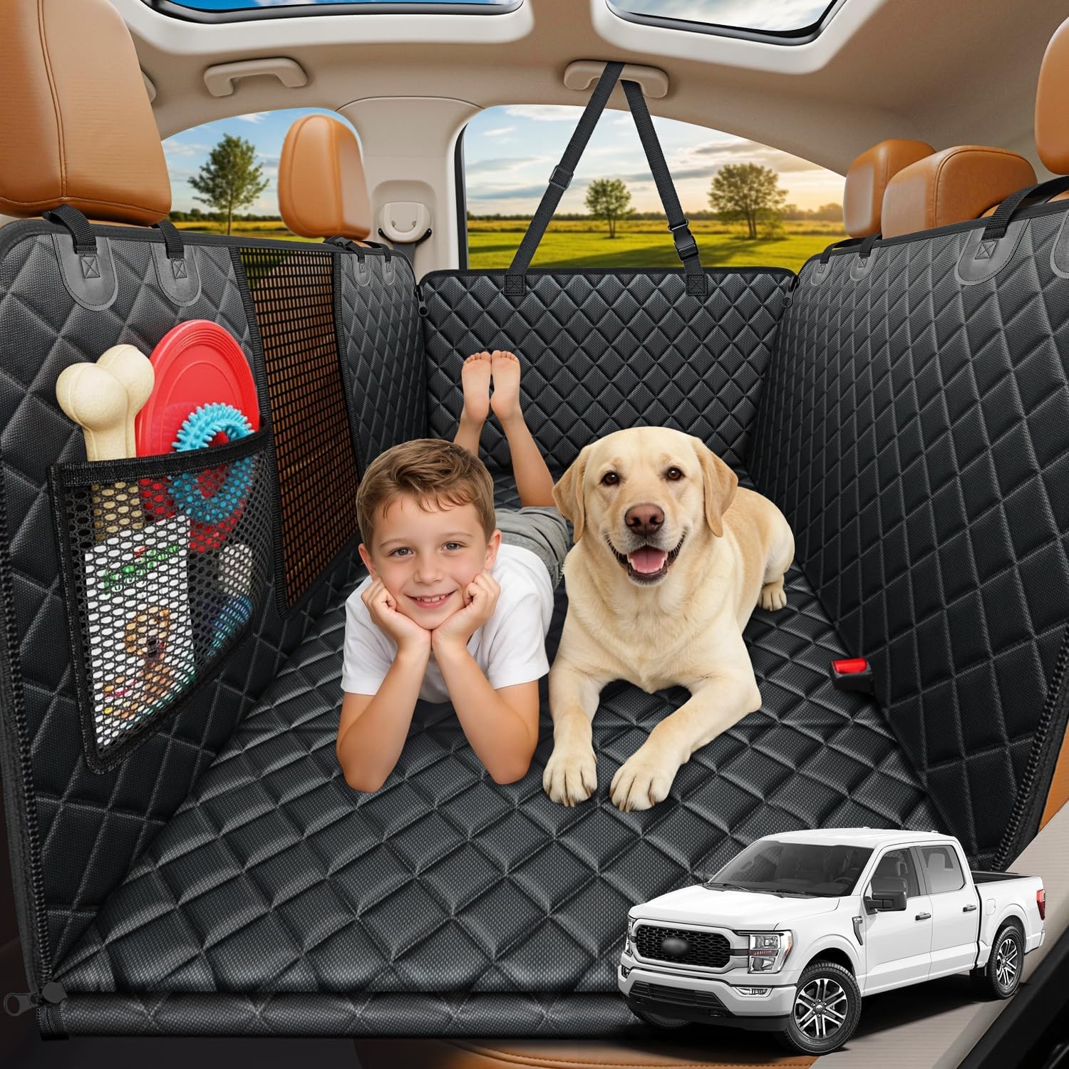 image:imageURPOWER Hard Bottom Dog Car Seat Cover Back Seat Extender with Blanket 2 in 1 Design NonSlip Blanket 400 lbs Support 40 More Space Waterproof Fits Cars amp SUVs Mesh Window Easy CareAll Black