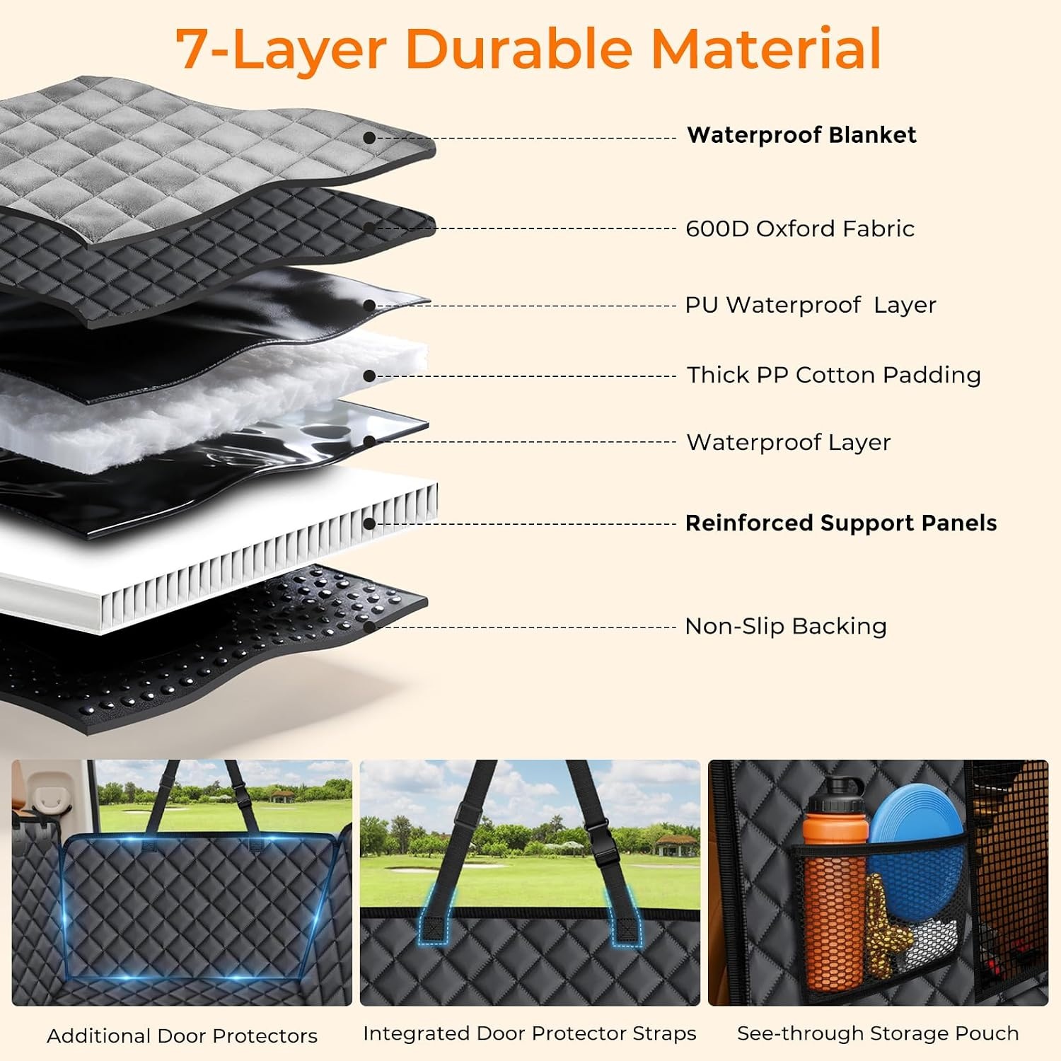 image:imageURPOWER Hard Bottom Dog Car Seat Cover Back Seat Extender with Blanket 2 in 1 Design NonSlip Blanket 400 lbs Support 40 More Space Waterproof Fits Cars amp SUVs Mesh Window Easy CareBlack with Grey