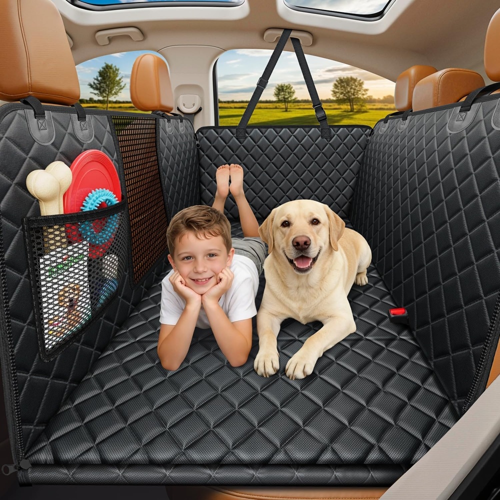 image:imageURPOWER Hard Bottom Dog Car Seat Cover Back Seat Extender with Blanket 2 in 1 Design NonSlip Blanket 400 lbs Support 40 More Space Waterproof Fits Cars amp SUVs Mesh Window Easy CareAll Black