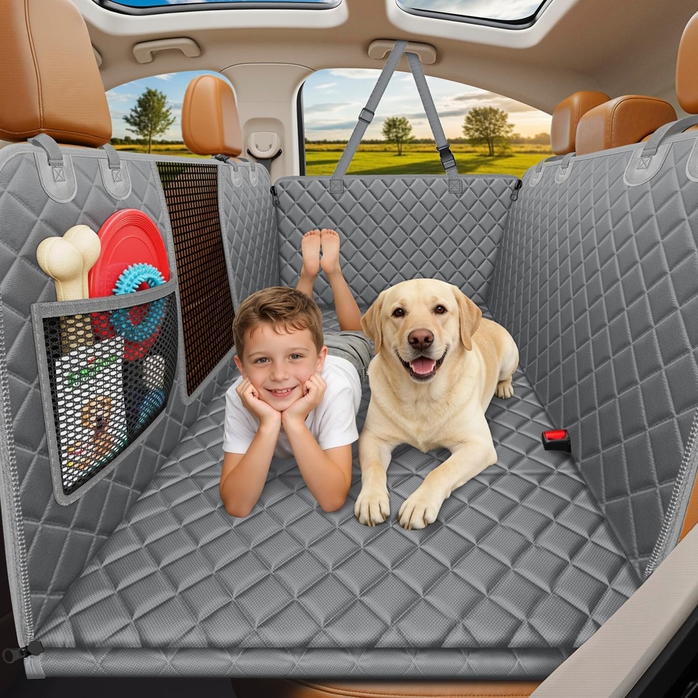 image:imageURPOWER Hard Bottom Dog Car Seat Cover Back Seat Extender with Blanket  2 in 1 Design NonSlip Blanket 400 lbs Support 40 More Space Waterproof Fits Cars amp SUVs Mesh Window Easy CareGrey