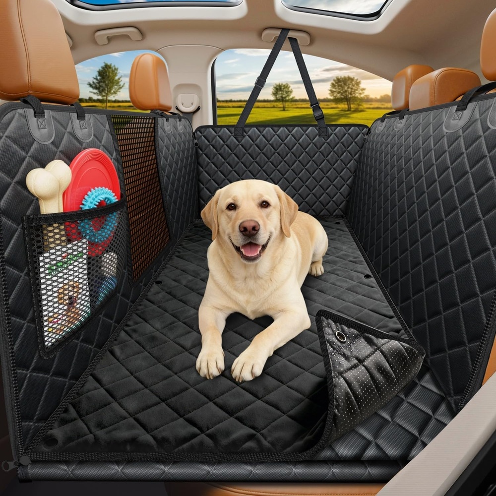 image:imageURPOWER Hard Bottom Dog Car Seat Cover Back Seat Extender with Blanket  2 in 1 Design NonSlip Blanket 400 lbs Support 40 More Space Waterproof Fits Cars amp SUVs Mesh Window Easy CareCarbon Black