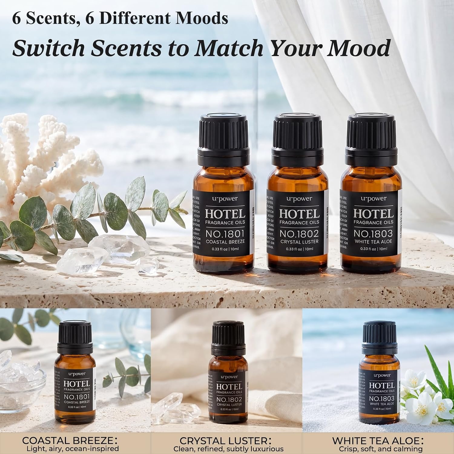 image:imageURPOWER Waterless Essential Oil Diffuser amp 6 Pcs Hotel Collection Premium Fragrance Oils Set for Home Car Office