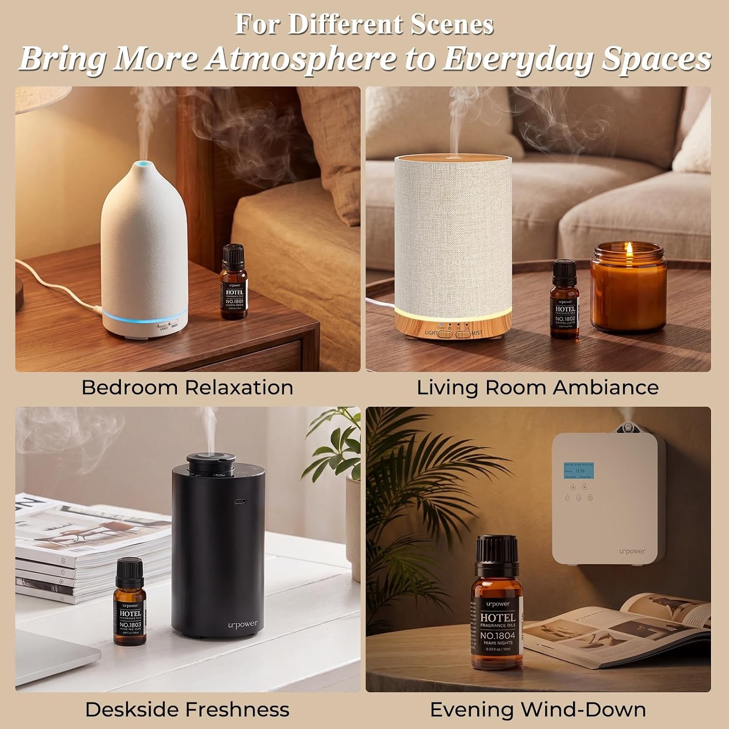 image:imageURPOWER Waterless Essential Oil Diffuser amp 6 Pcs Hotel Collection Premium Fragrance Oils Set for Home Car Office