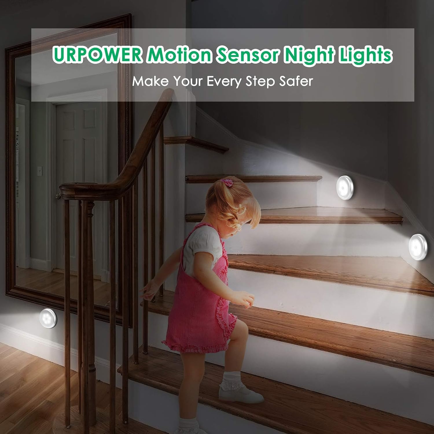 image:imageURPOWER Motion Sensor Closet Light Motionsensing Battery Powered LED StickAnywhere NightlightWall Light for EntranceHallwayBasementGarageBathroomCabinetCloset