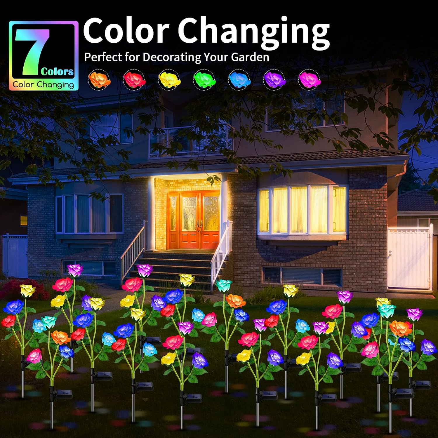 image:imageURPOWER Solar Lights Outdoor 3 Pack Upgraded Realistic Solar Garden Lights Outdoor Waterproof 7Color Changing Rose Solar Flower Lights with Bigger Solar Panel for Patio Garden Yard Decoration