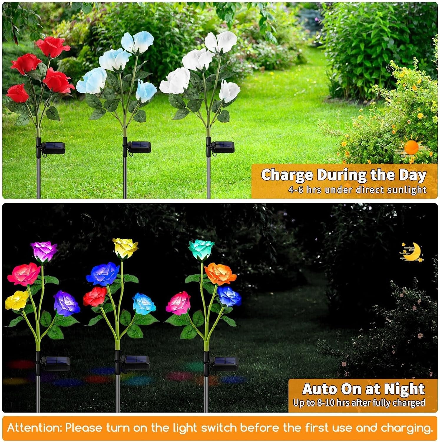 image:imageURPOWER Solar Lights Outdoor 3 Pack Upgraded Realistic Solar Garden Lights Outdoor Waterproof 7Color Changing Rose Solar Flower Lights with Bigger Solar Panel for Patio Garden Yard Decoration