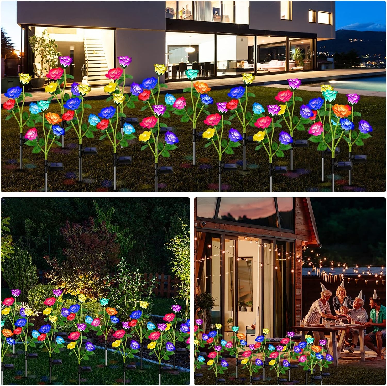 image:imageURPOWER Solar Lights Outdoor 3 Pack Upgraded Realistic Solar Garden Lights Outdoor Waterproof 7Color Changing Rose Solar Flower Lights with Bigger Solar Panel for Patio Garden Yard Decoration