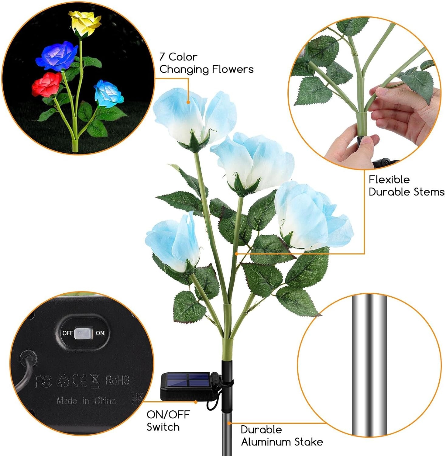 image:imageURPOWER Solar Lights Outdoor 3 Pack Upgraded Realistic Solar Garden Lights Outdoor Waterproof 7Color Changing Rose Solar Flower Lights with Bigger Solar Panel for Patio Garden Yard Decoration